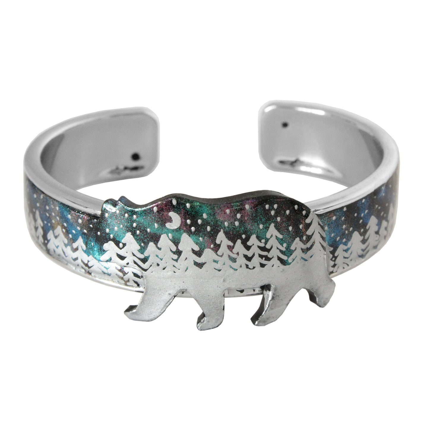 Night Forest Bear Cuff Bracelet / northern lights effect / up to a 7 inch wrist size