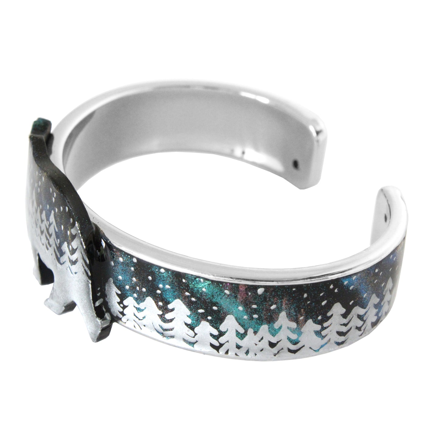 Night Forest Bear Cuff Bracelet / northern lights effect / up to a 7 inch wrist size