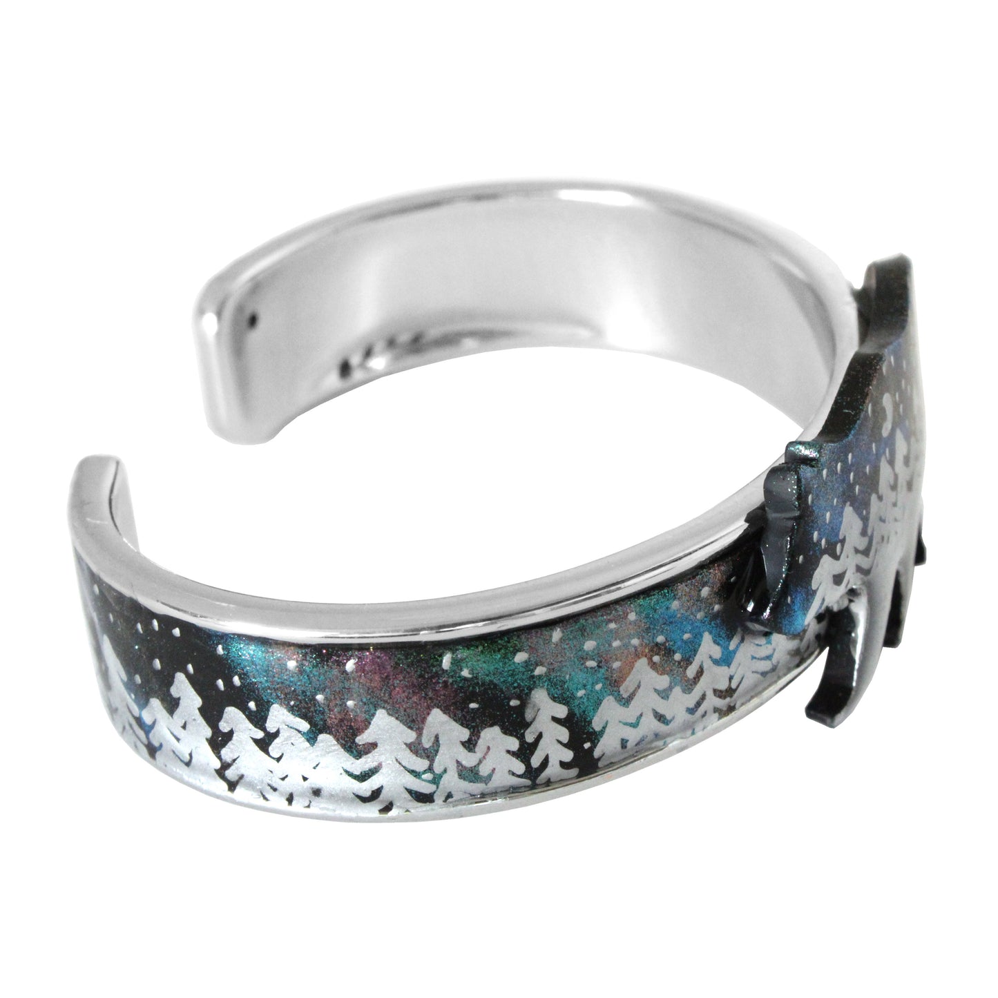 Night Forest Bear Cuff Bracelet / northern lights effect / up to a 7 inch wrist size
