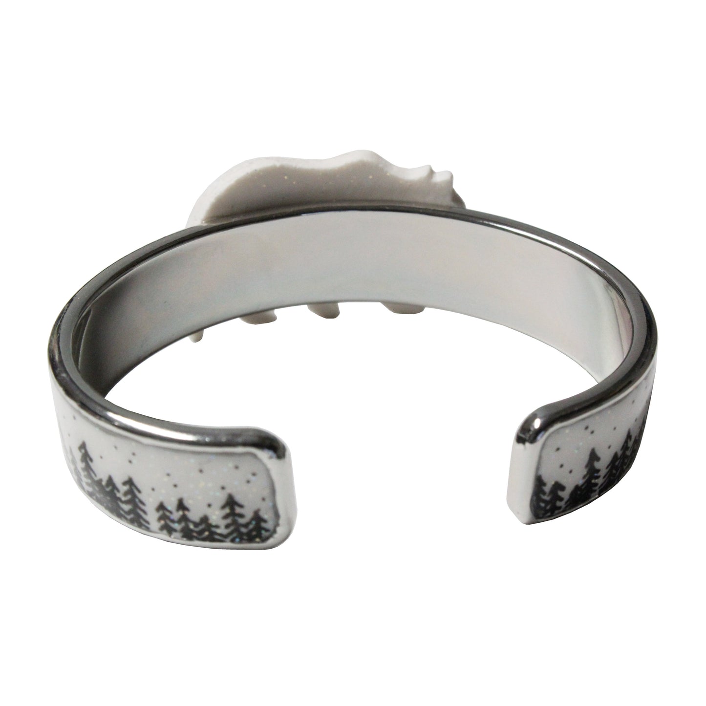 Night Forest Bear Cuff Bracelet / speckled white with black forest / up to a 7 inch wrist size