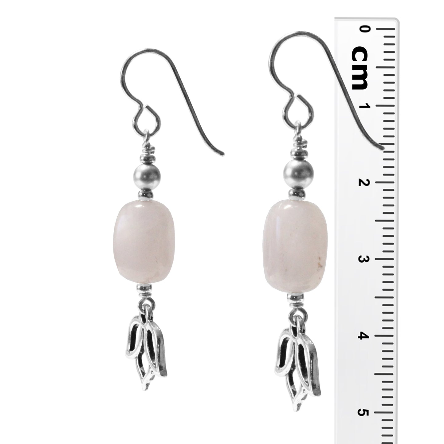 Lotus Earrings with rose quartz / 50mm length / sterling silver earwires