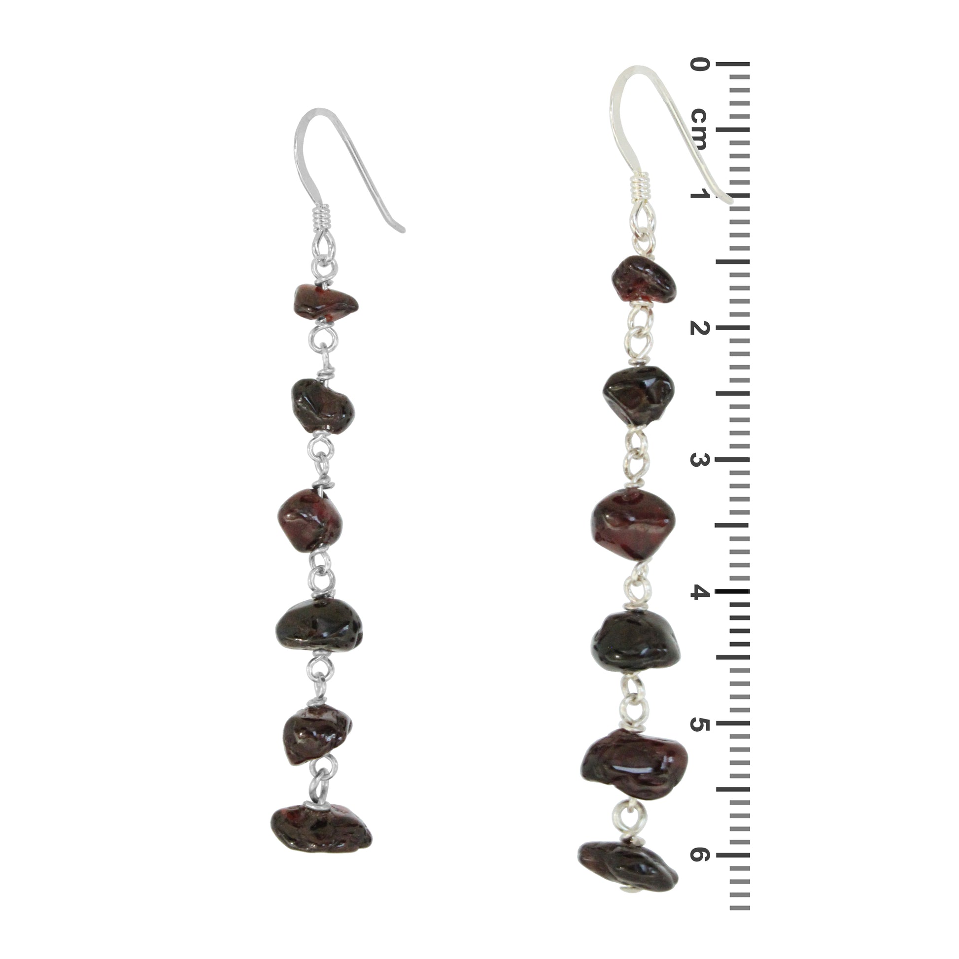 Garnet Earrings  - Side View with ruler