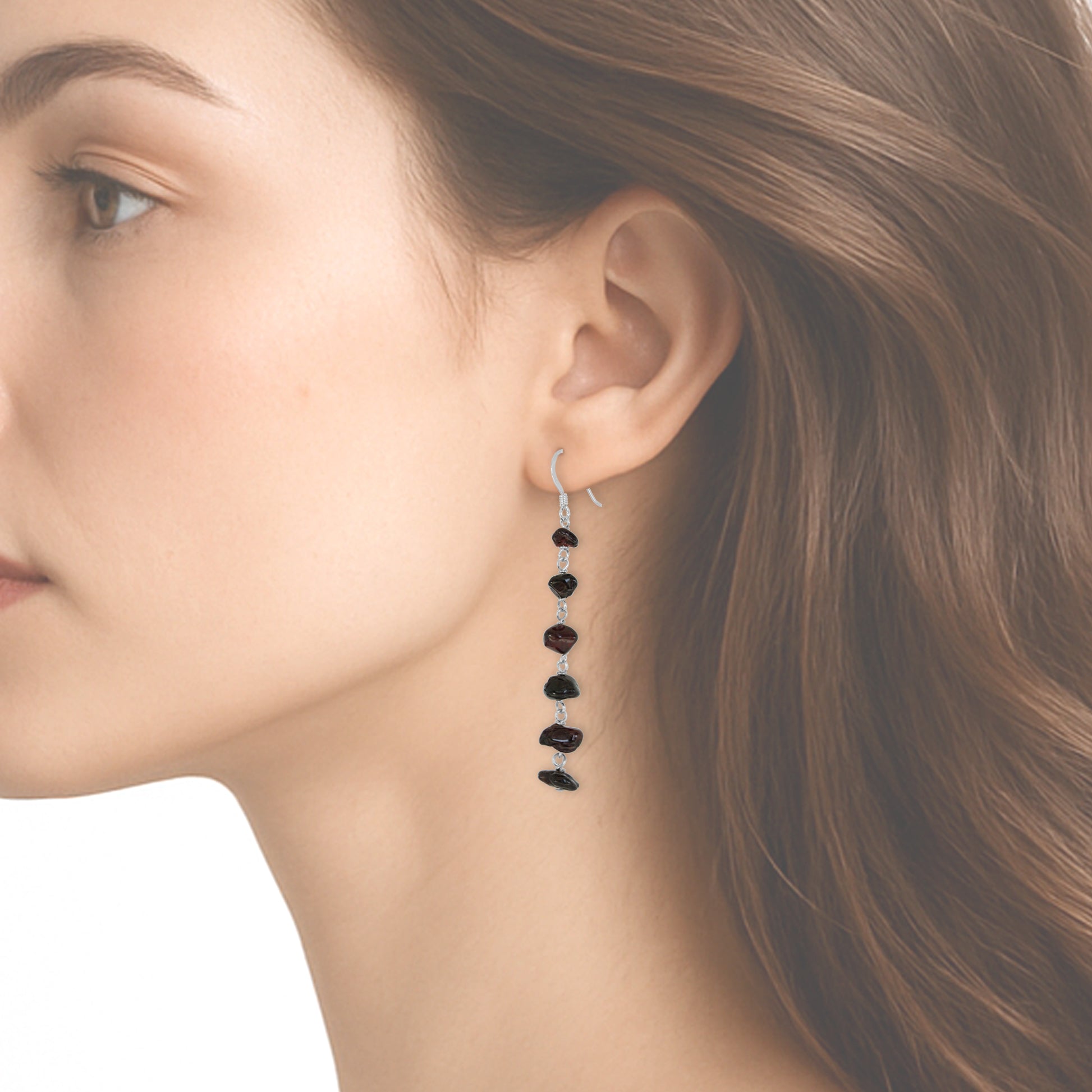 Garnet Nugget Earrings - model close up