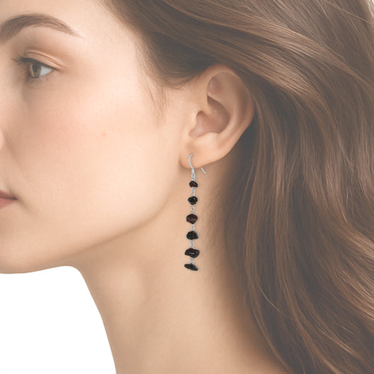 Garnet Nugget Earrings - model close up