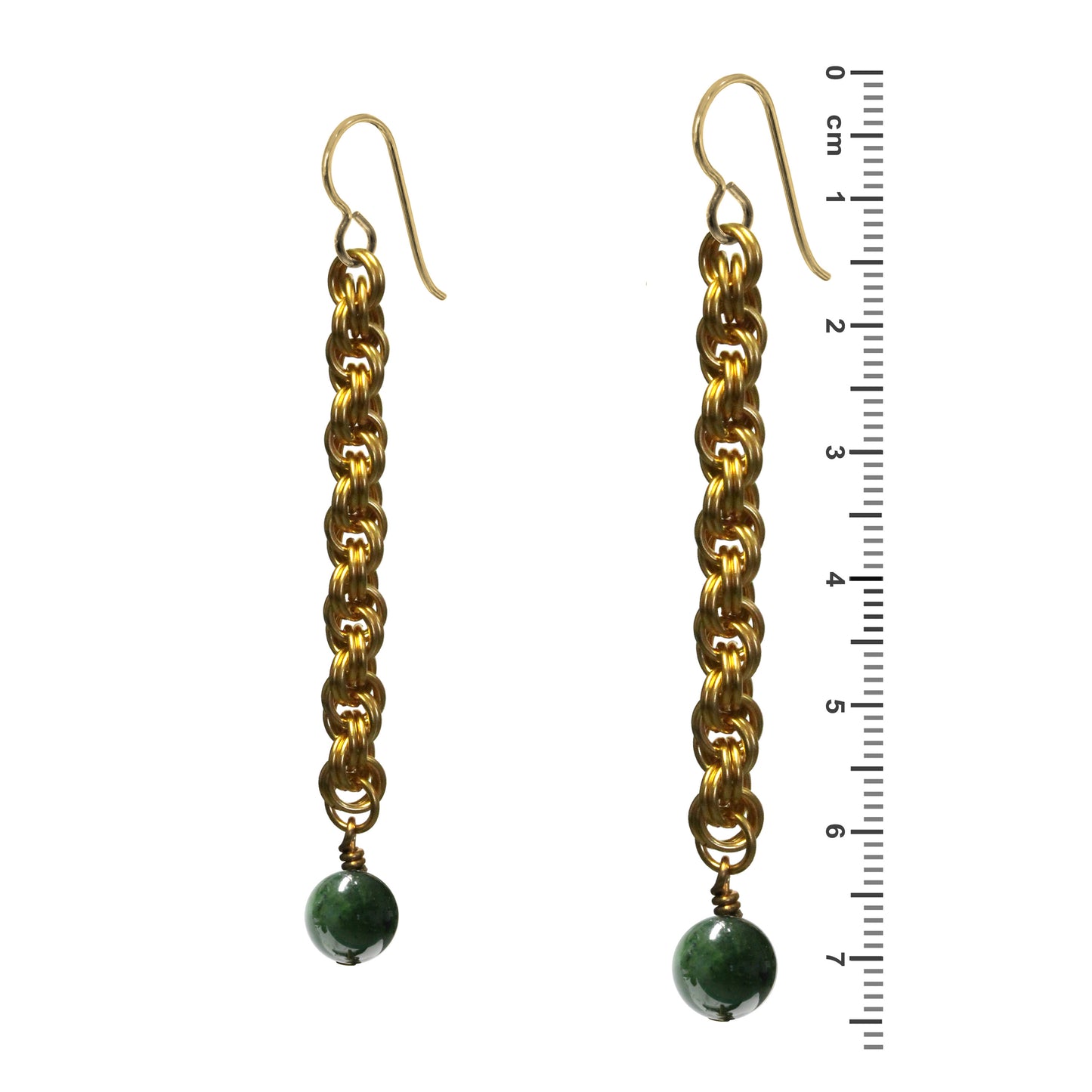 BC Jade Spiral Chainmail Earrings / 75mm length / gold filled earwires