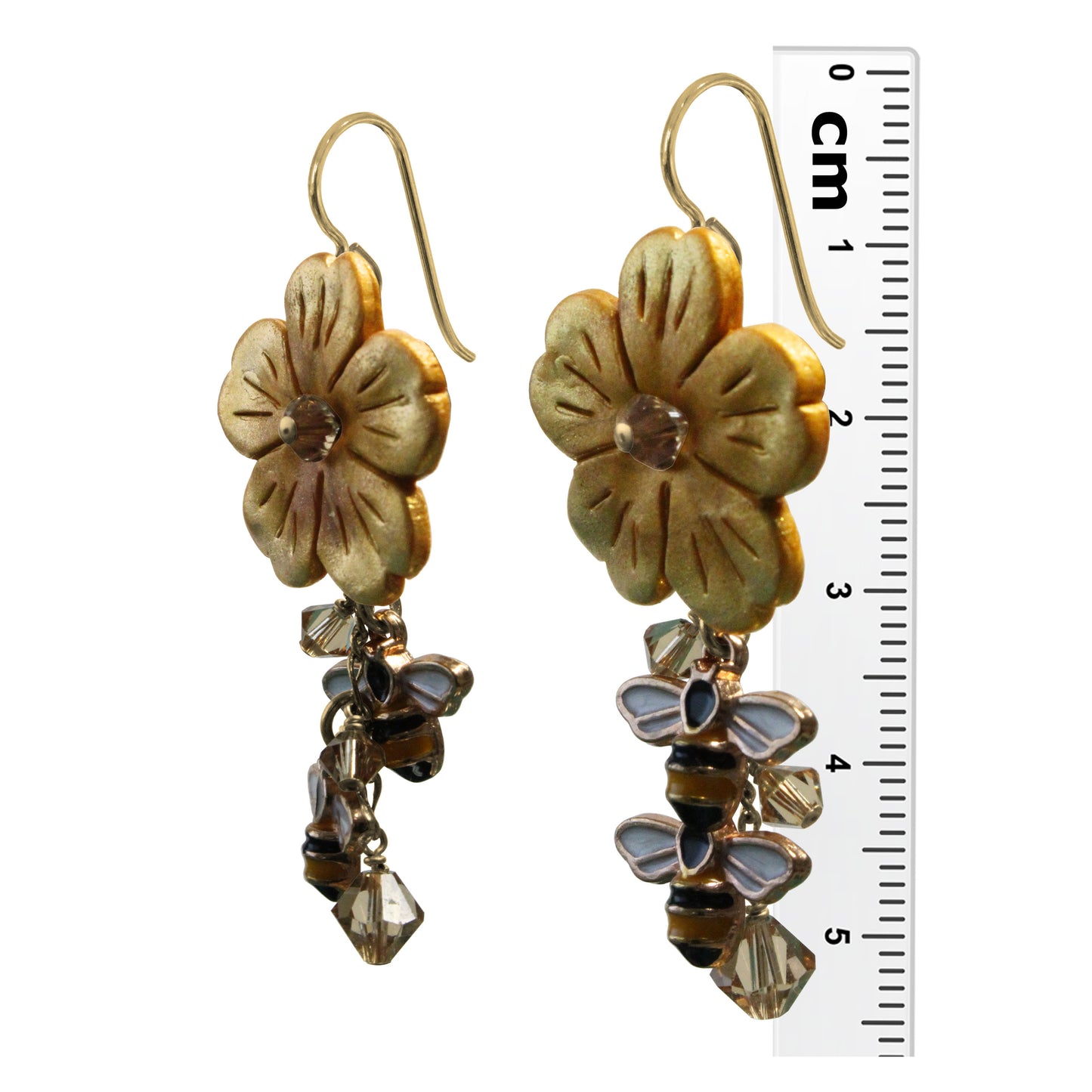 Honeybee Flower Earrings / 55mm length / gold filled earwires