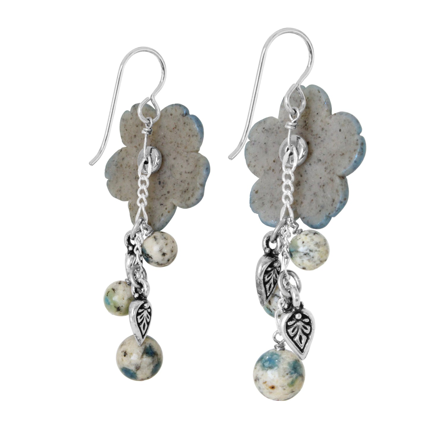 K2 Granite Flower Earrings / 60mm length / sterling silver earwires