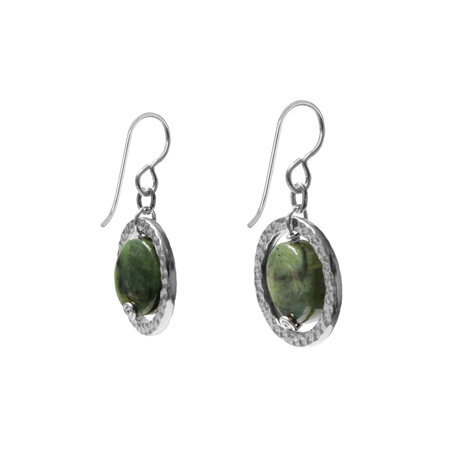 Green Serpentine Ring Earrings / 35mm length / sterling silver earwires