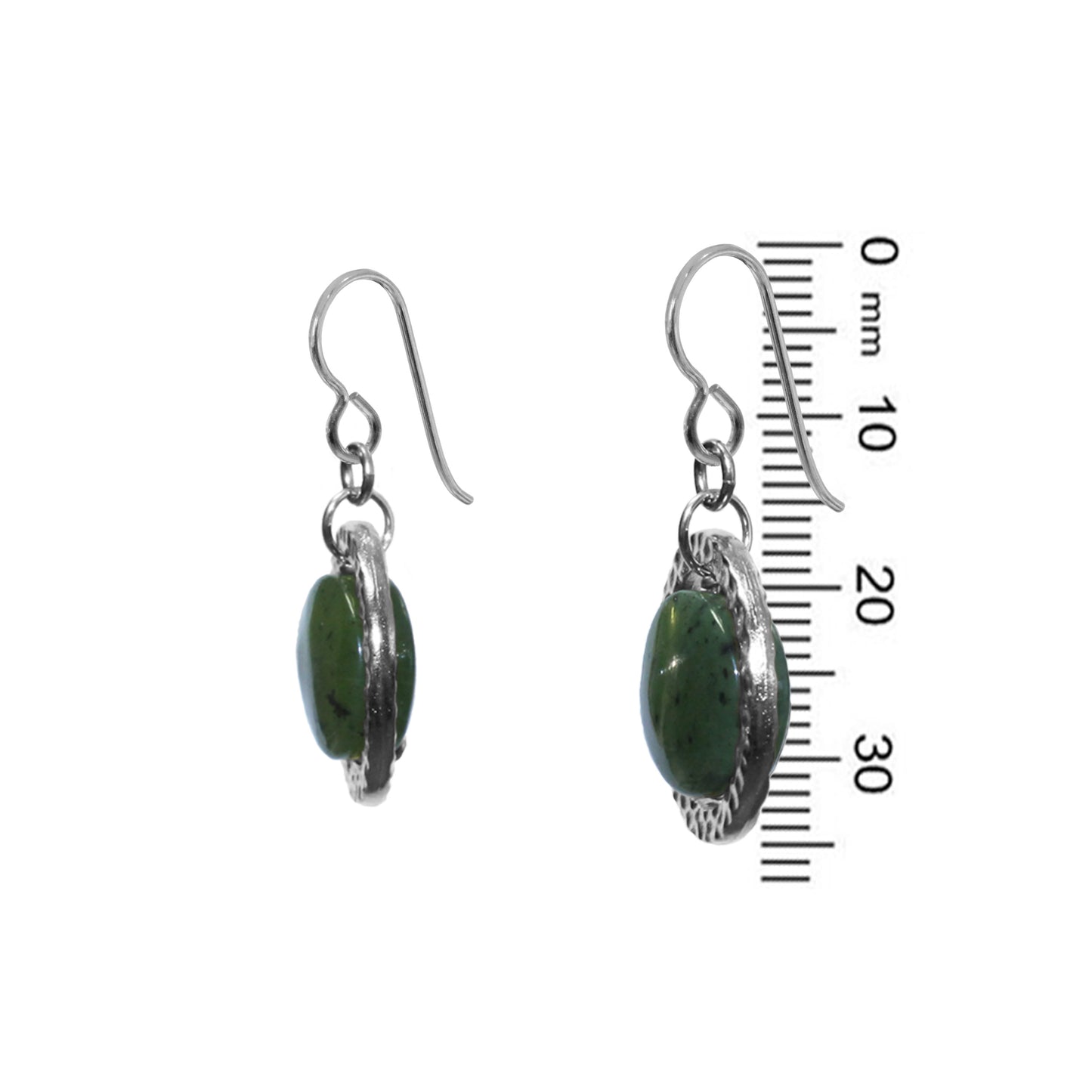 Green Serpentine Ring Earrings / 35mm length / sterling silver earwires