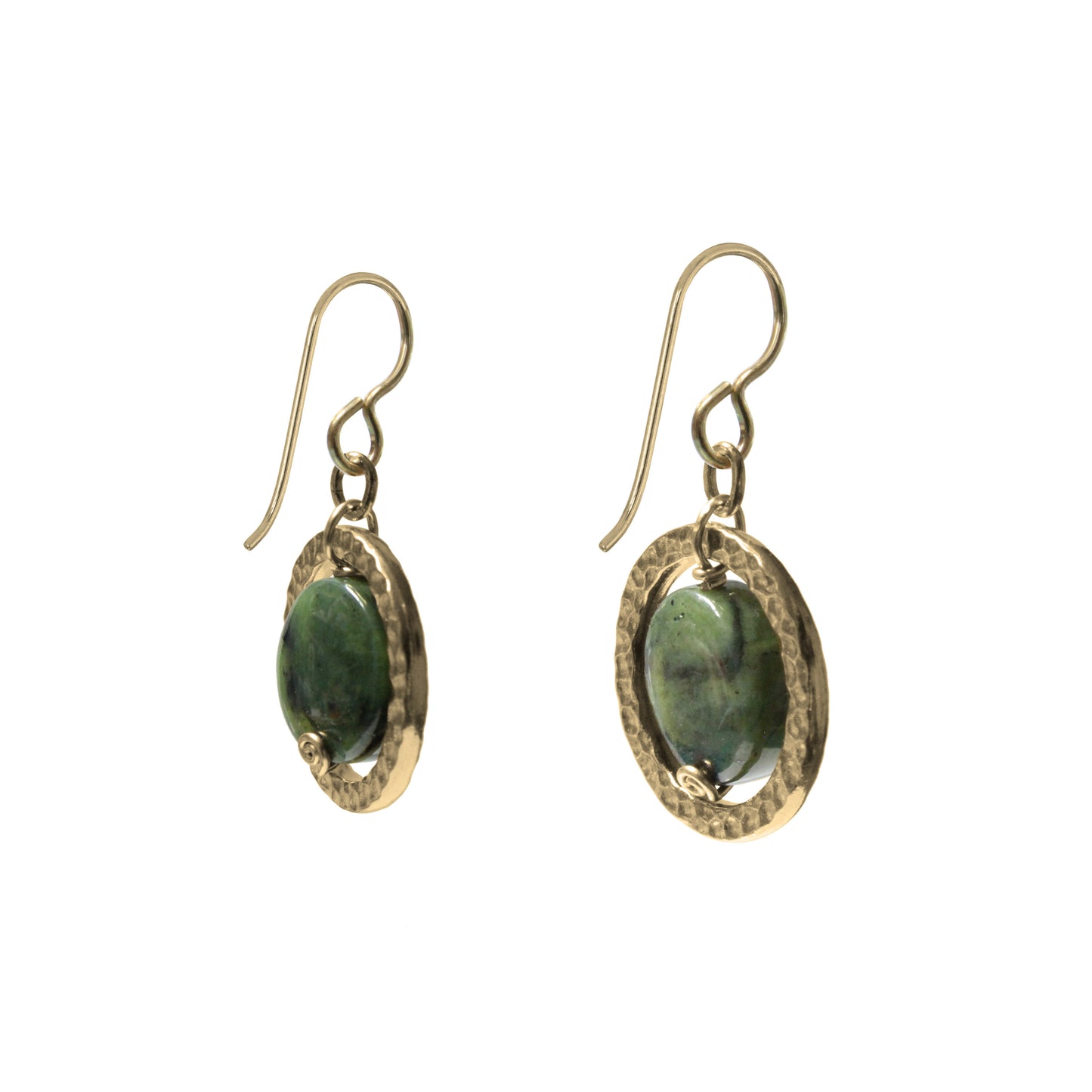 Green Serpentine Ring Earrings / 35mm length / gold filled earwires