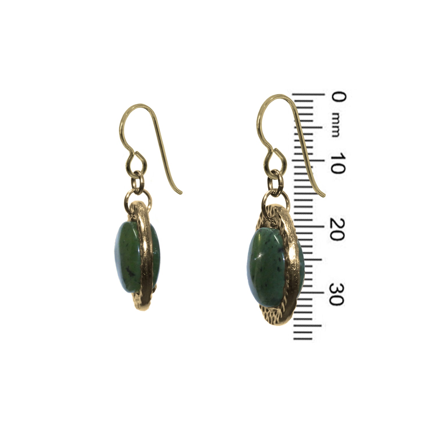 Green Serpentine Ring Earrings / 35mm length / gold filled earwires