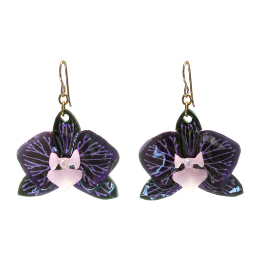 Purple Orchid Flower Earrings / 50mm length / gold filled earwires