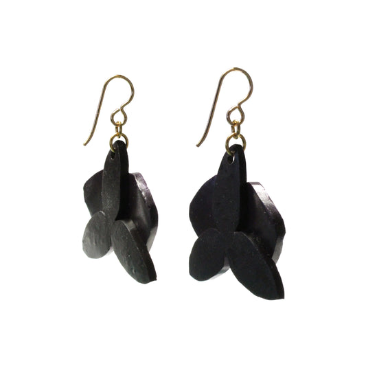 Purple Orchid Flower Earrings – Hand-Painted Floral Statement Jewelry / 50mm length / gold filled earwires