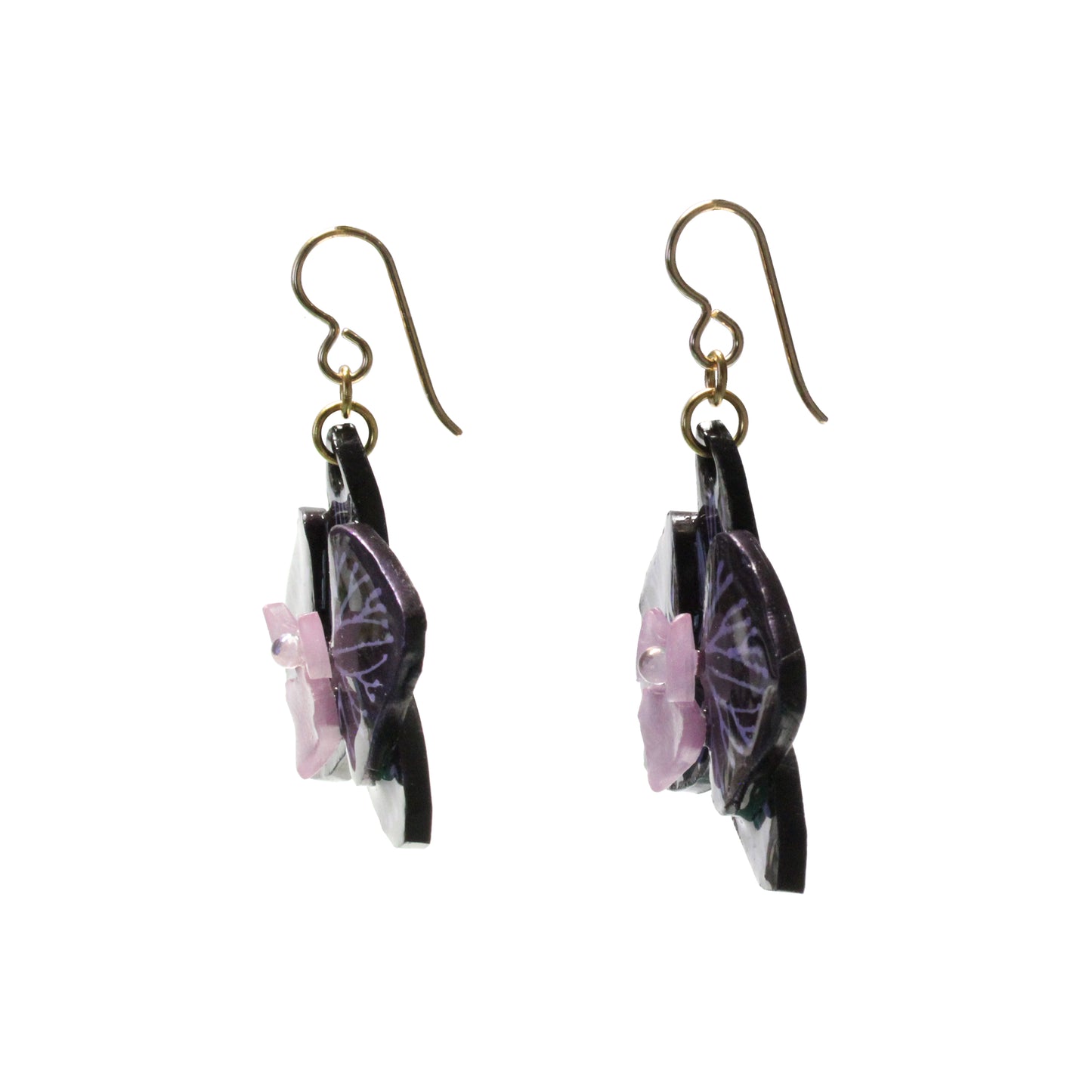 Purple Orchid Flower Earrings / 50mm length / gold filled earwires