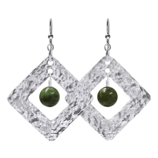 BC Jade Hammered Steel Earrings / 65mm length / hypo-allergenic niobium earwires
