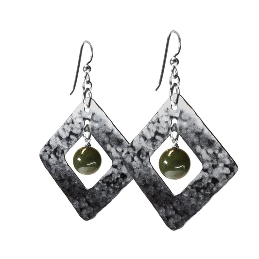 BC Jade Hammered Steel Earrings / 65mm length / hypo-allergenic niobium earwires