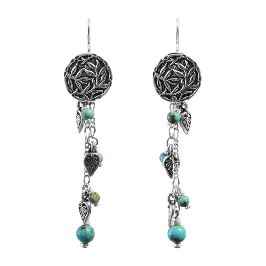 Chain Earrings / 77mm length / #8 Mine turquoise gemstones / sterling silver earwires