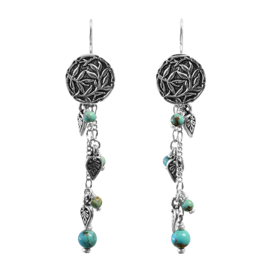 Tropical Chain Earrings / 77mm length / with stabilized genuine turquoise (#8 Mine Nevada) / sterling silver earwires