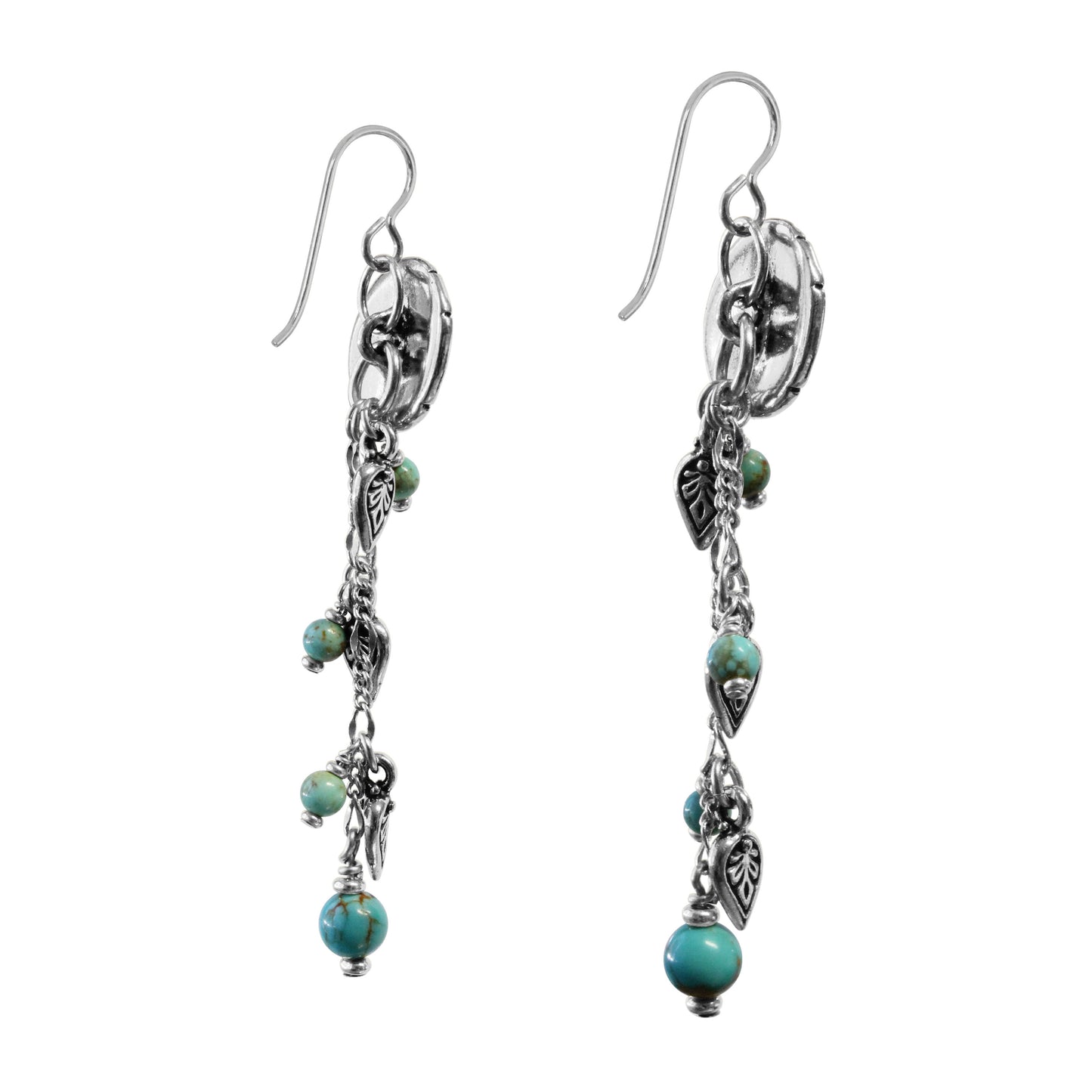 Tropical Chain Earrings / 77mm length / with stabilized genuine turquoise (#8 Mine Nevada) / sterling silver earwires