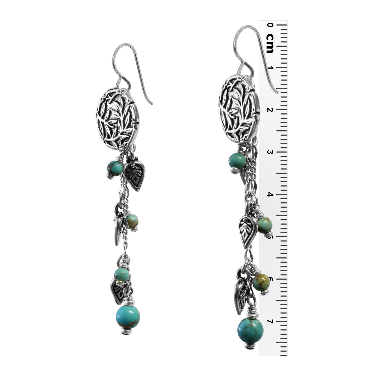 Tropical Chain Earrings / 77mm length / with stabilized genuine turquoise (#8 Mine Nevada) / sterling silver earwires