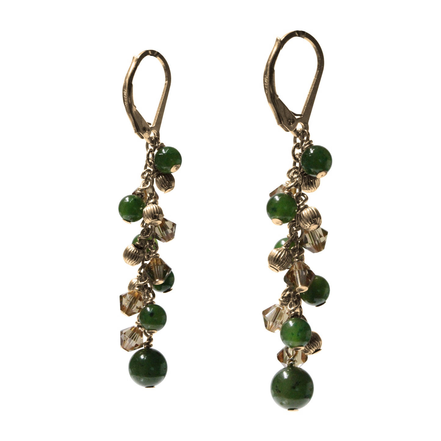 BC Jade Cascade Earrings / 53mm length / gold filled leverbacks