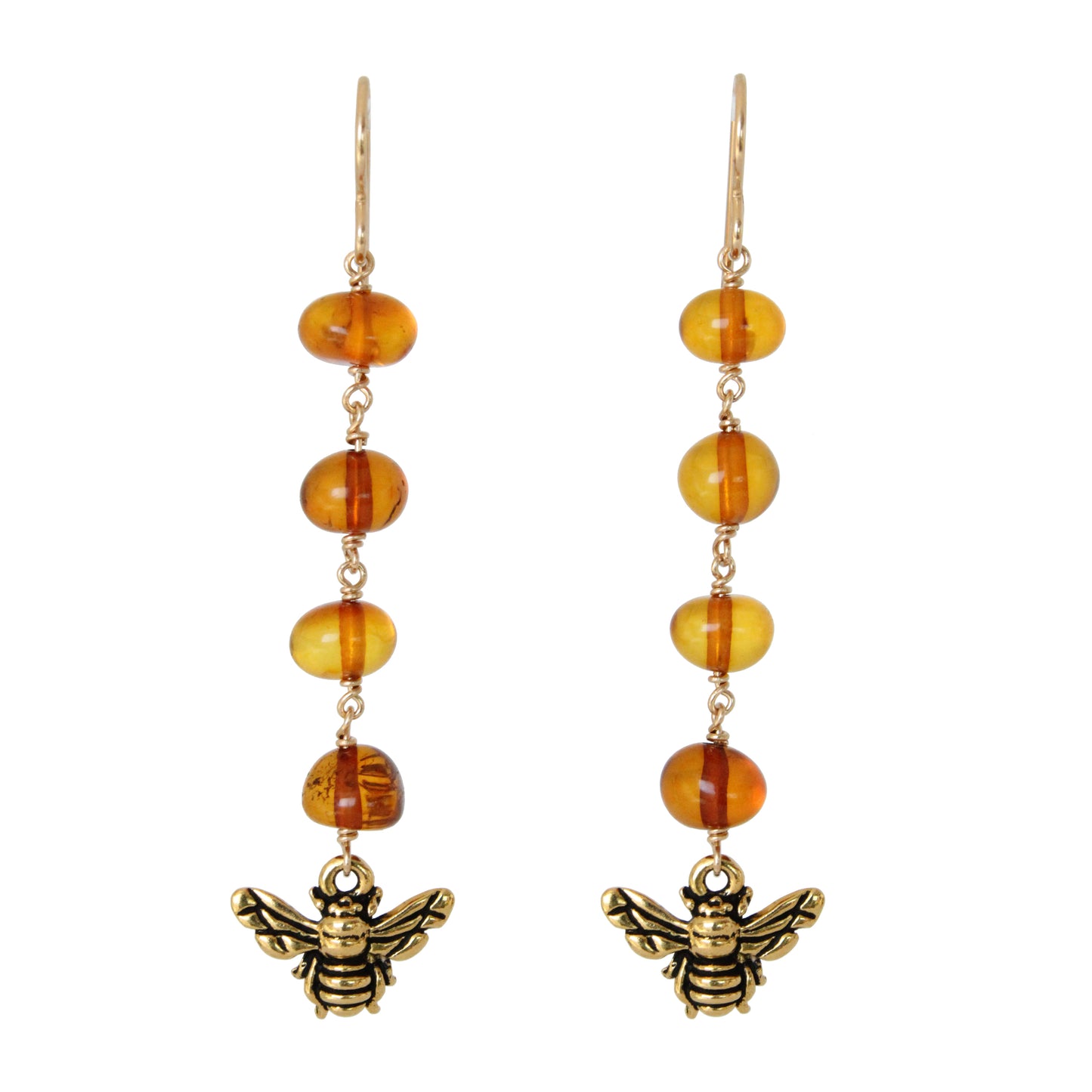 Front view of Baltic Amber Honeybee Earrings