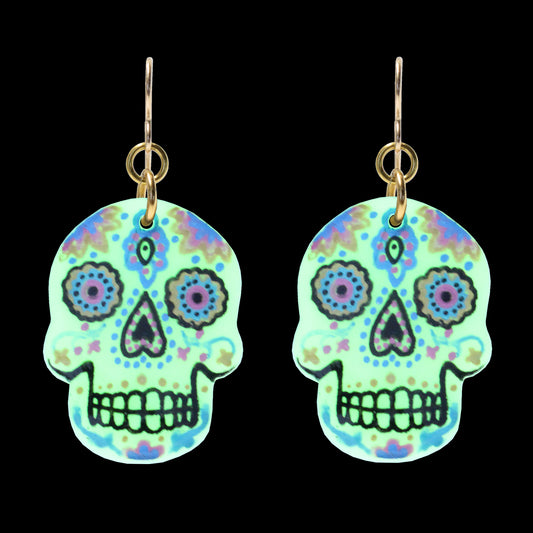 Day of the Dead Sugar Skull Earrings – Glow in the Dark
