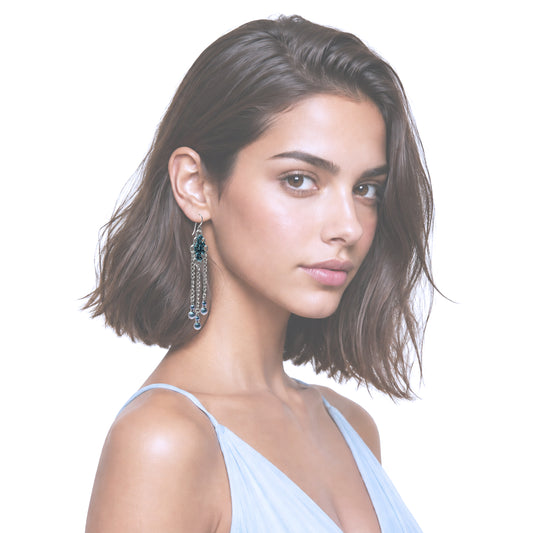 Winter Blue and Silver Chainmail Earrings / with model