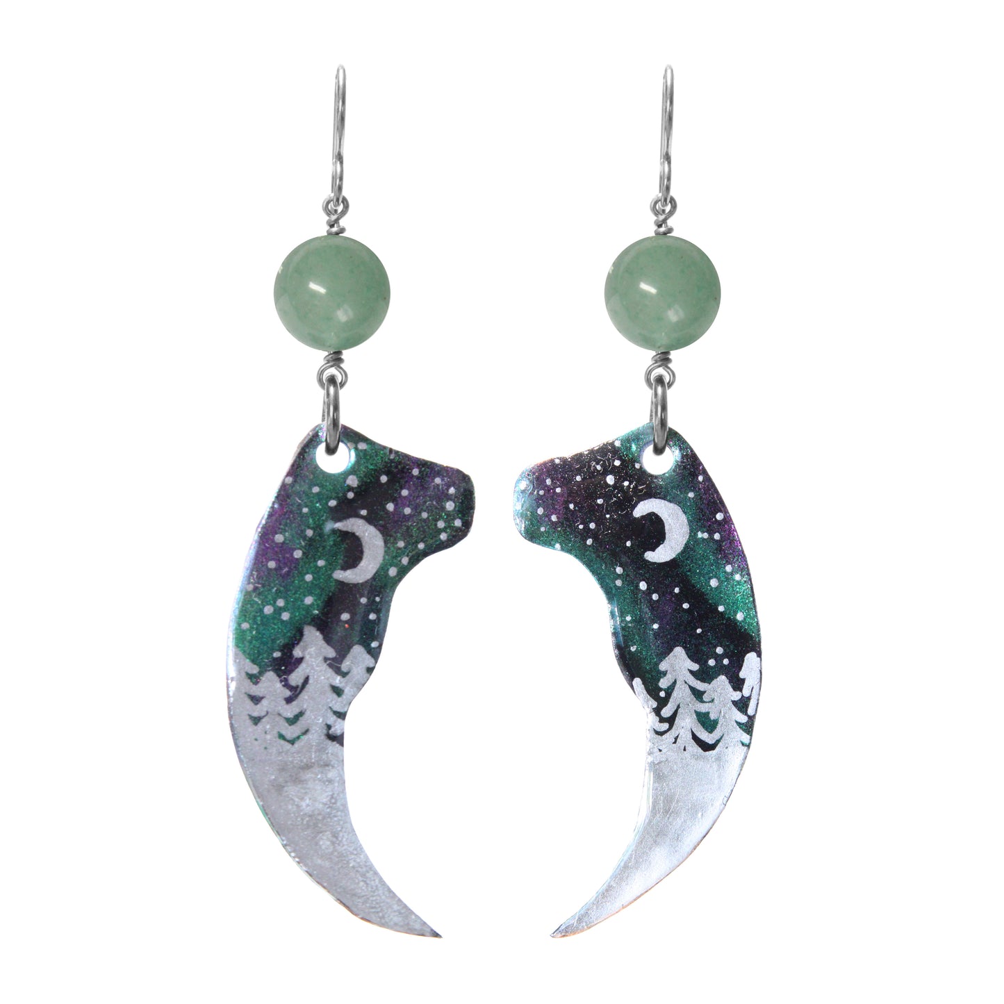 Night Forest Bear Claw Earrings / 80mm length / northern lights / sterling silver earwires