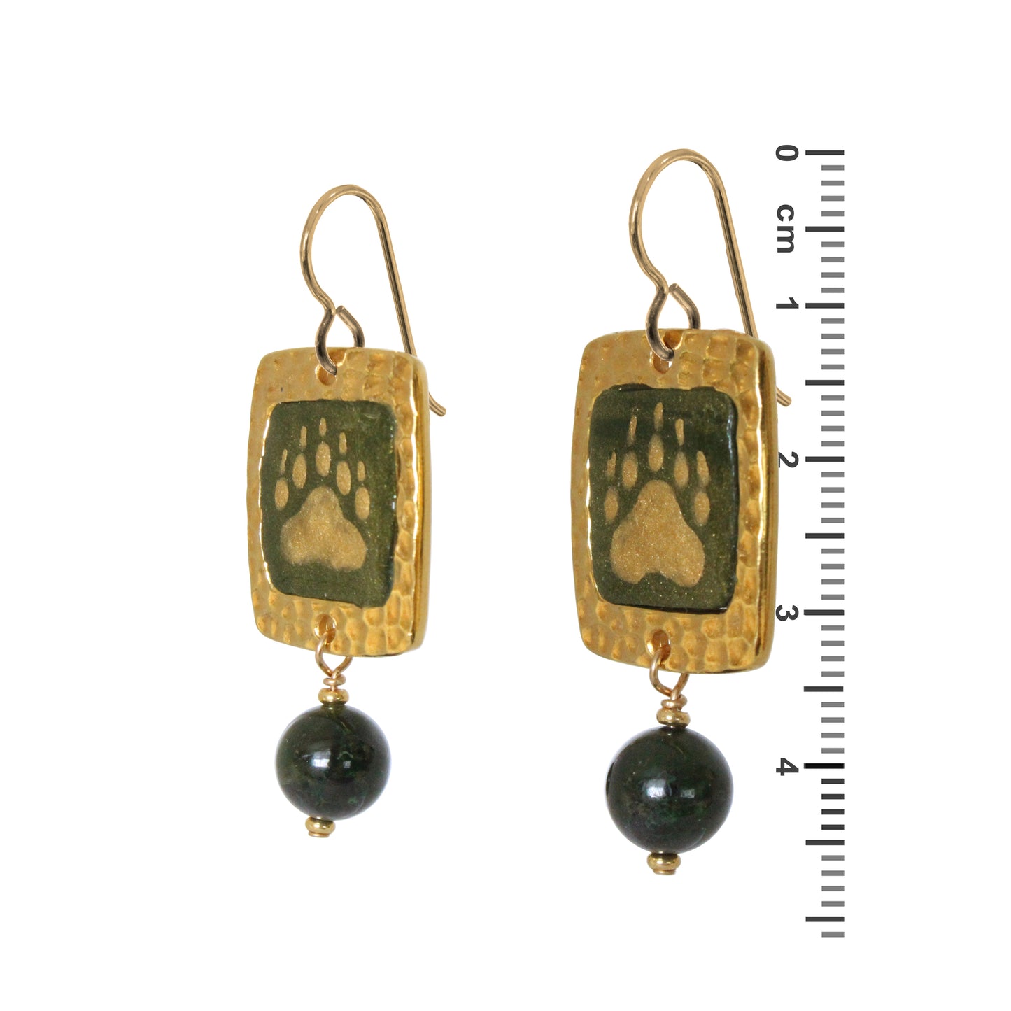 Night Forest Bear Paw Earrings / 47mm length / with BC Jade and gold filled hook earwires