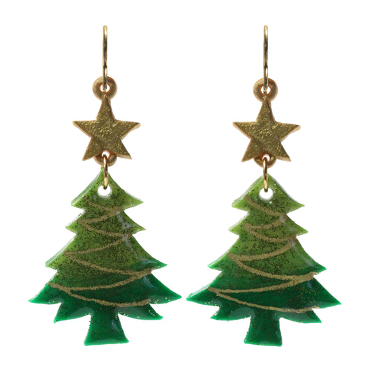 Christmas Tree Earrings / 65mm length / gold filled earwires