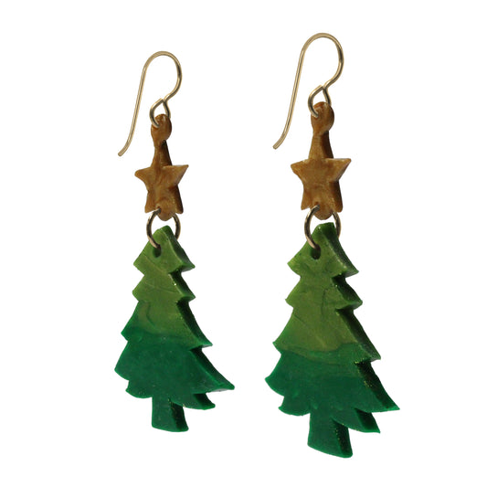 Christmas Tree Earrings / 65mm length / gold filled earwires