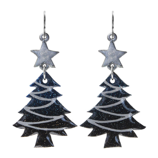 Sparkle Christmas Tree Earrings / 65mm length / sterling silver earwires