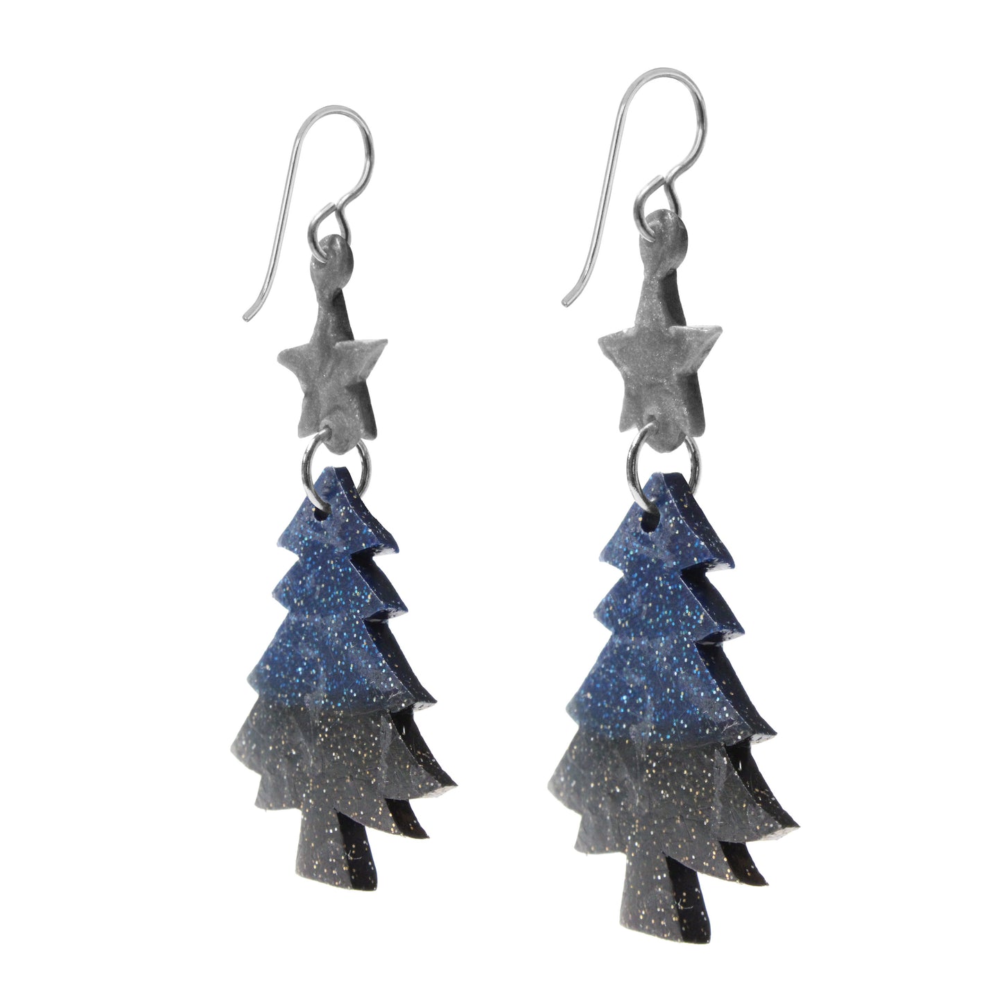 Sparkle Christmas Tree Earrings / 65mm length / sterling silver earwires