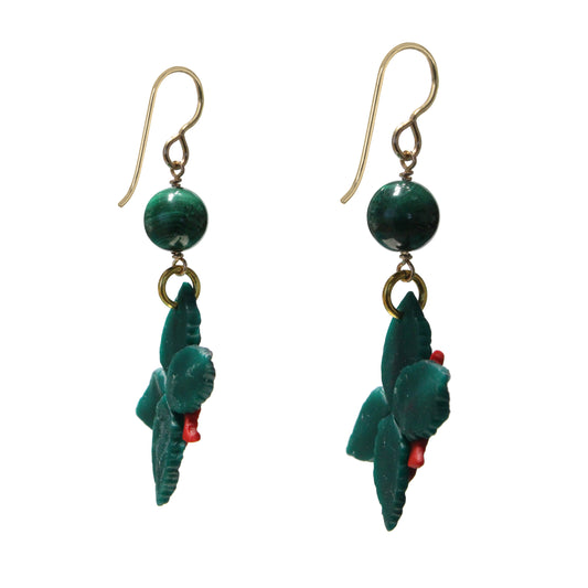Handmade Christmas Poinsettia Earrings - reverse view
