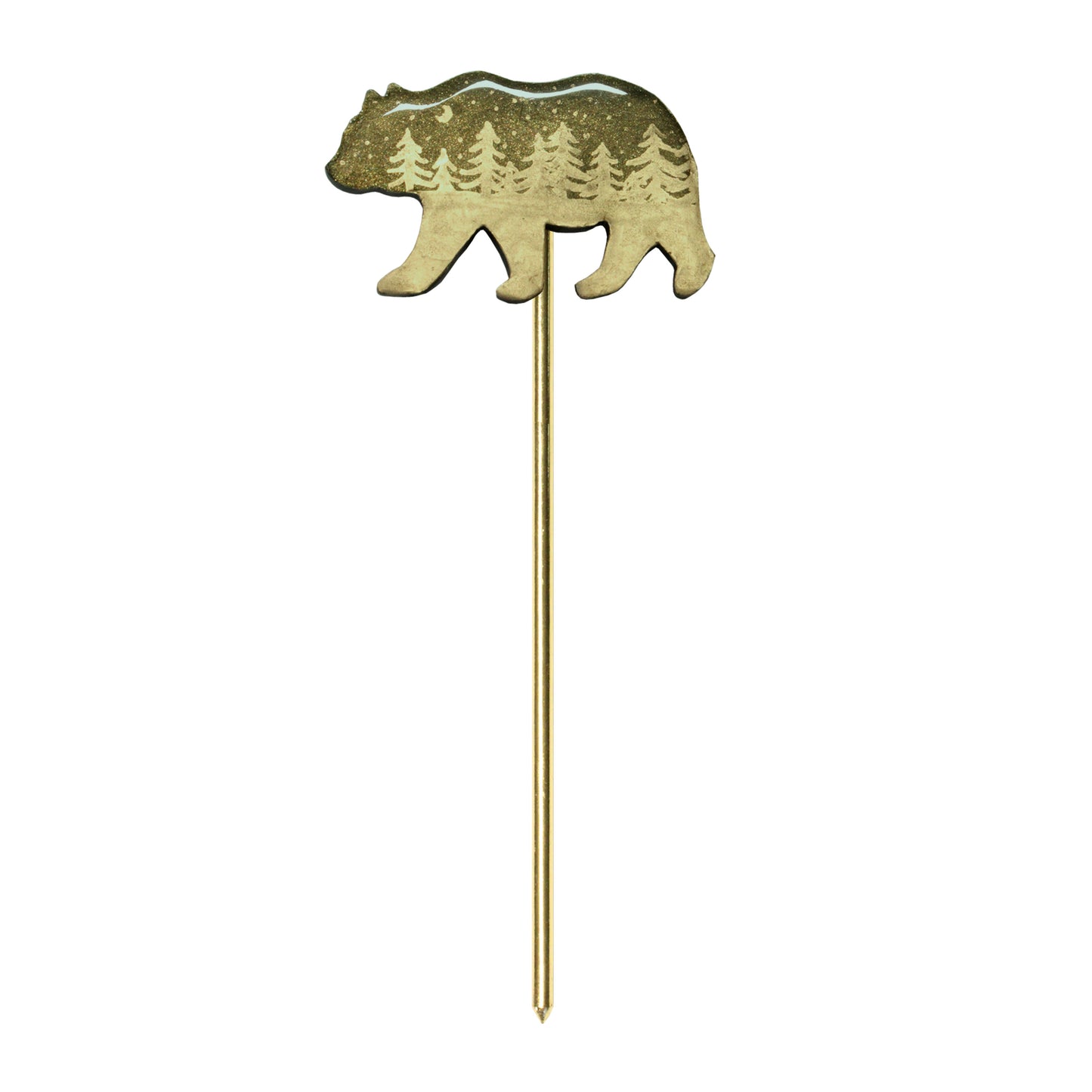 Night Forest Bear Hair Stick / jade green with gold colored metal rod / 135mm length