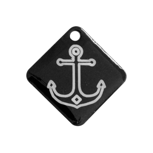 ANCHOR CHARM / white silhouette on black / printed on aluminum