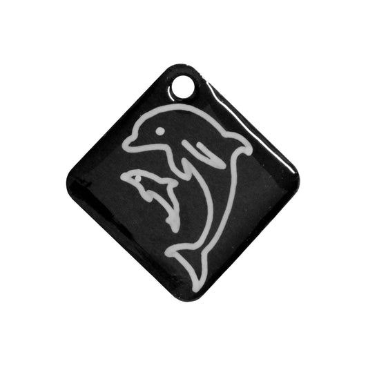 DOLPHIN CHARM / white silhouette on black / printed on aluminum