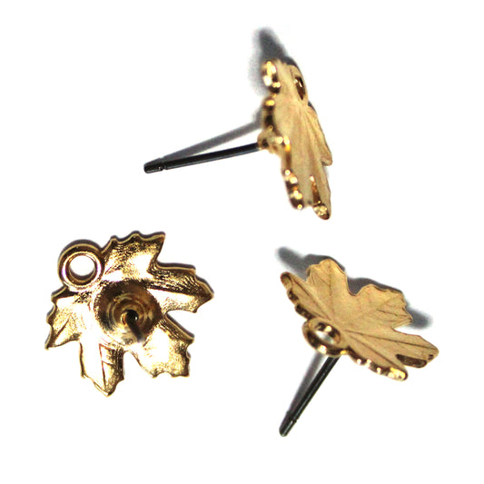 Mape Leaf Earring Posts showing the front, side, and back details