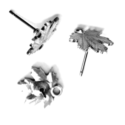 Mape Leaf Earring Posts showing the front, side, and back details