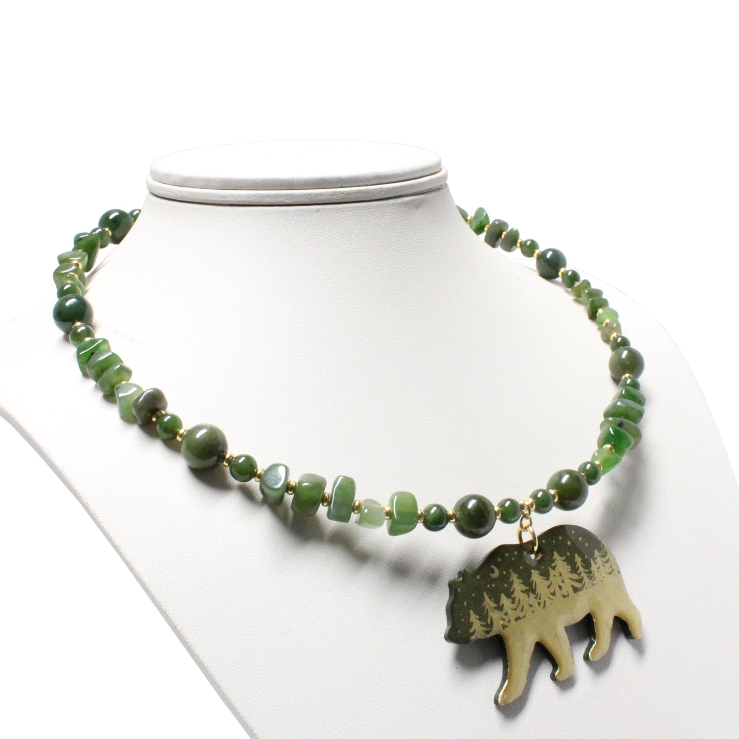 Night Forest Bear Necklace / genuine BC Jade / hand-painted pendant
