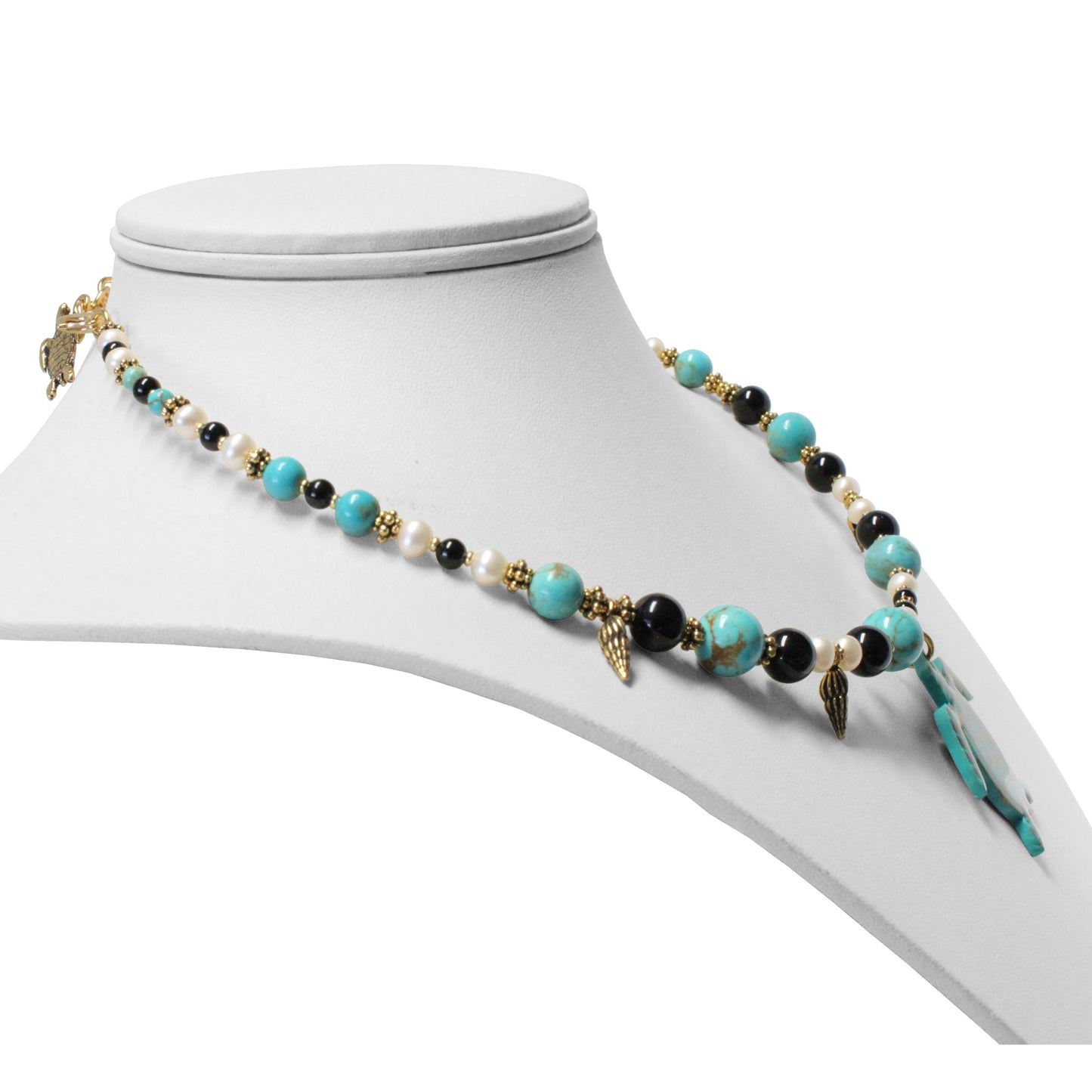 Sea Turtle Necklace / hand-painted pendant with stabilized genuine turquoise (#8 Mine Nevada)