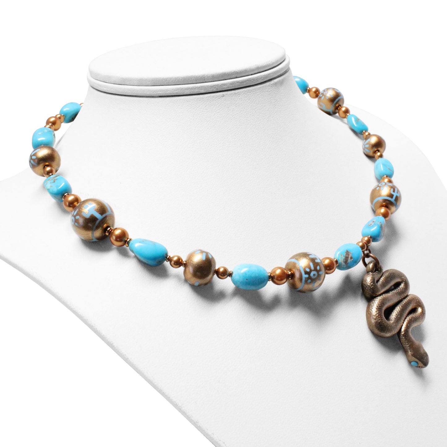 Turquoise Desert Scene Necklace / stabilized Nacozari turquoise / hand-painted snake pendant and beads