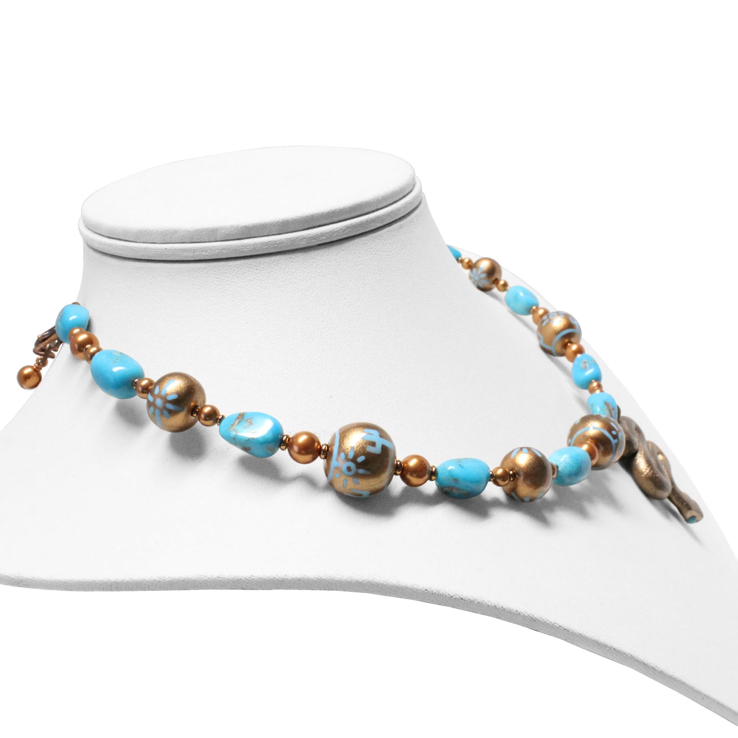 Turquoise Desert Scene Necklace / stabilized Nacozari turquoise / hand-painted snake pendant and beads
