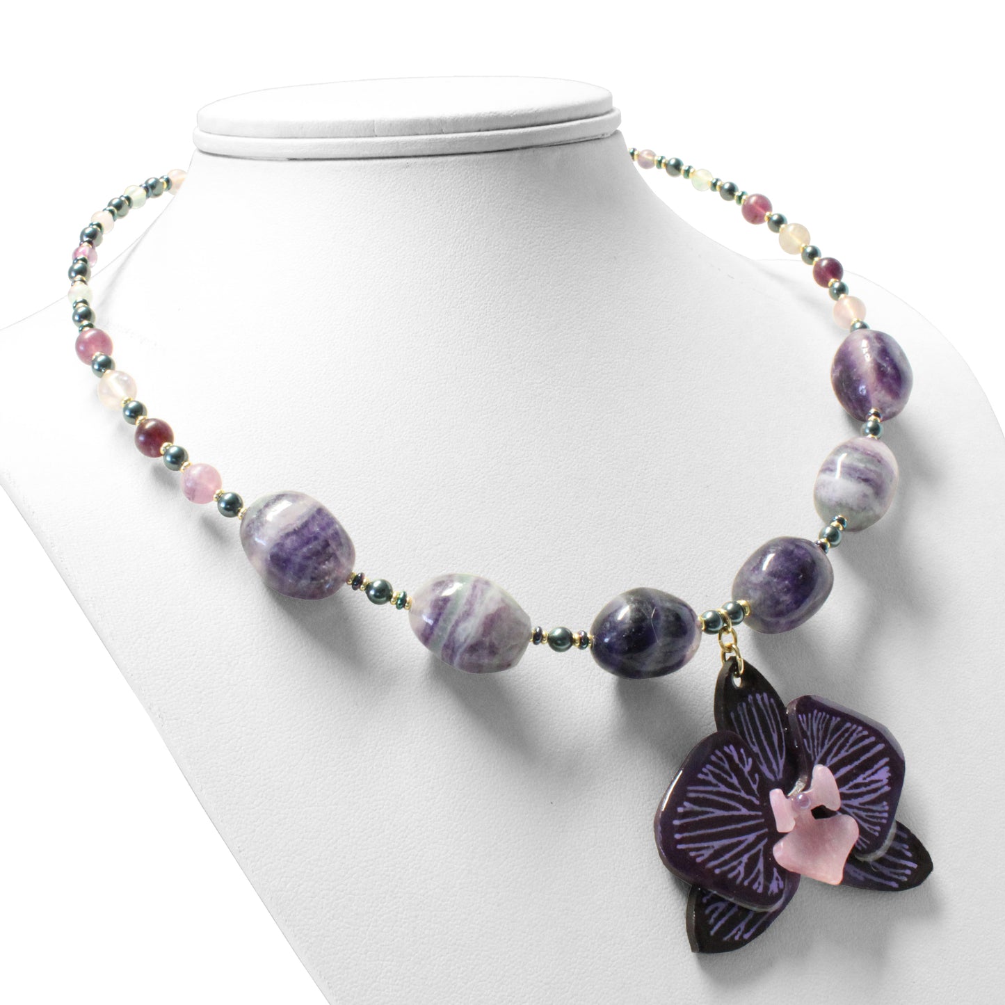 Purple Orchid Jewelry Set – Necklace, Hair Stick & Earrings