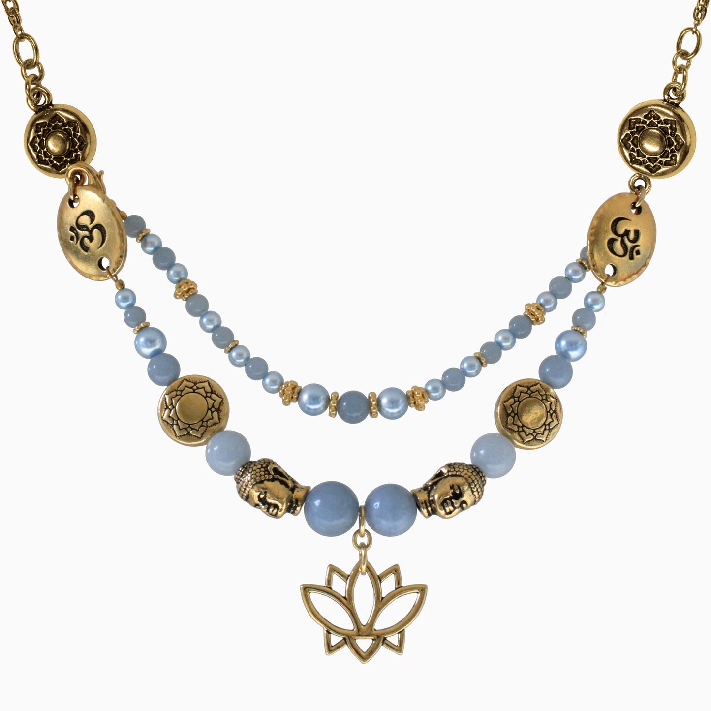 Lotus Spiritual Necklace / with angelite and magnetic clasps / convertible - can break down into 3 separate bracelets