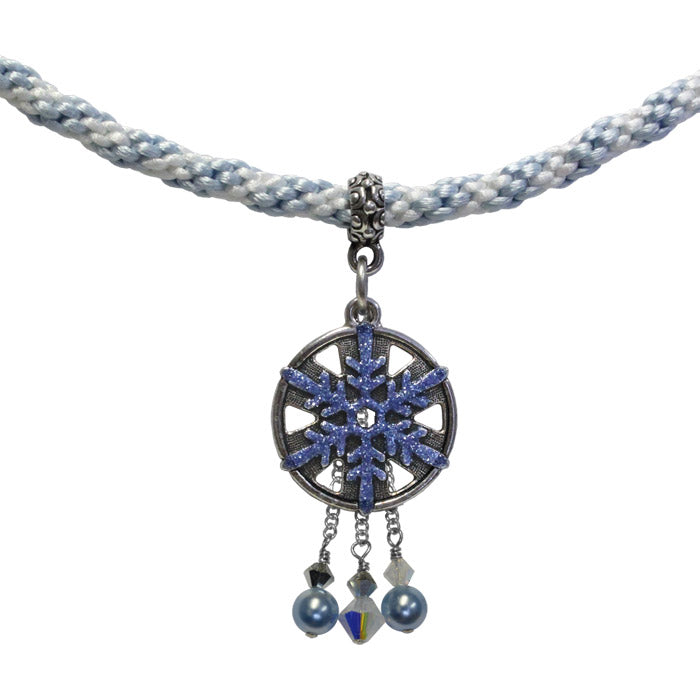 Winter Snowflake Necklace / kumihimo rope satin cord