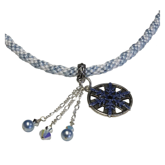 Winter Snowflake Necklace / kumihimo rope satin cord