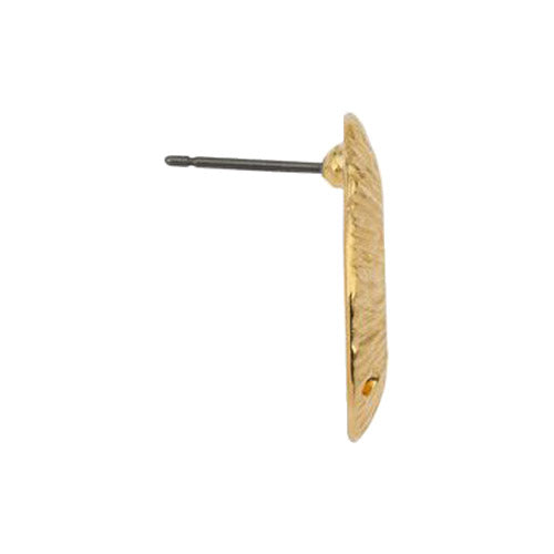 Organic Shell Earring Posts with 3 holes / Gold 24K Plated Zamak / side view