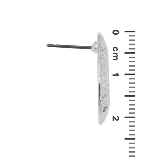 Organic Shell Earring Posts with 3 holes / Antique Silver Plated Zamak / side view with ruler